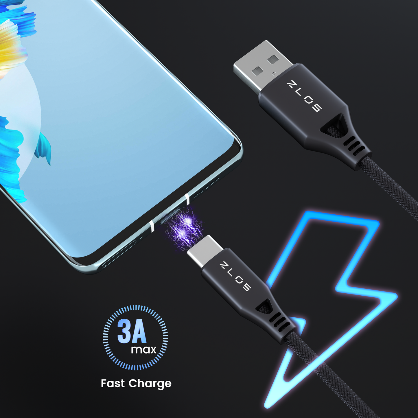 USB-A to USB-C Cable - Grey 1.2m